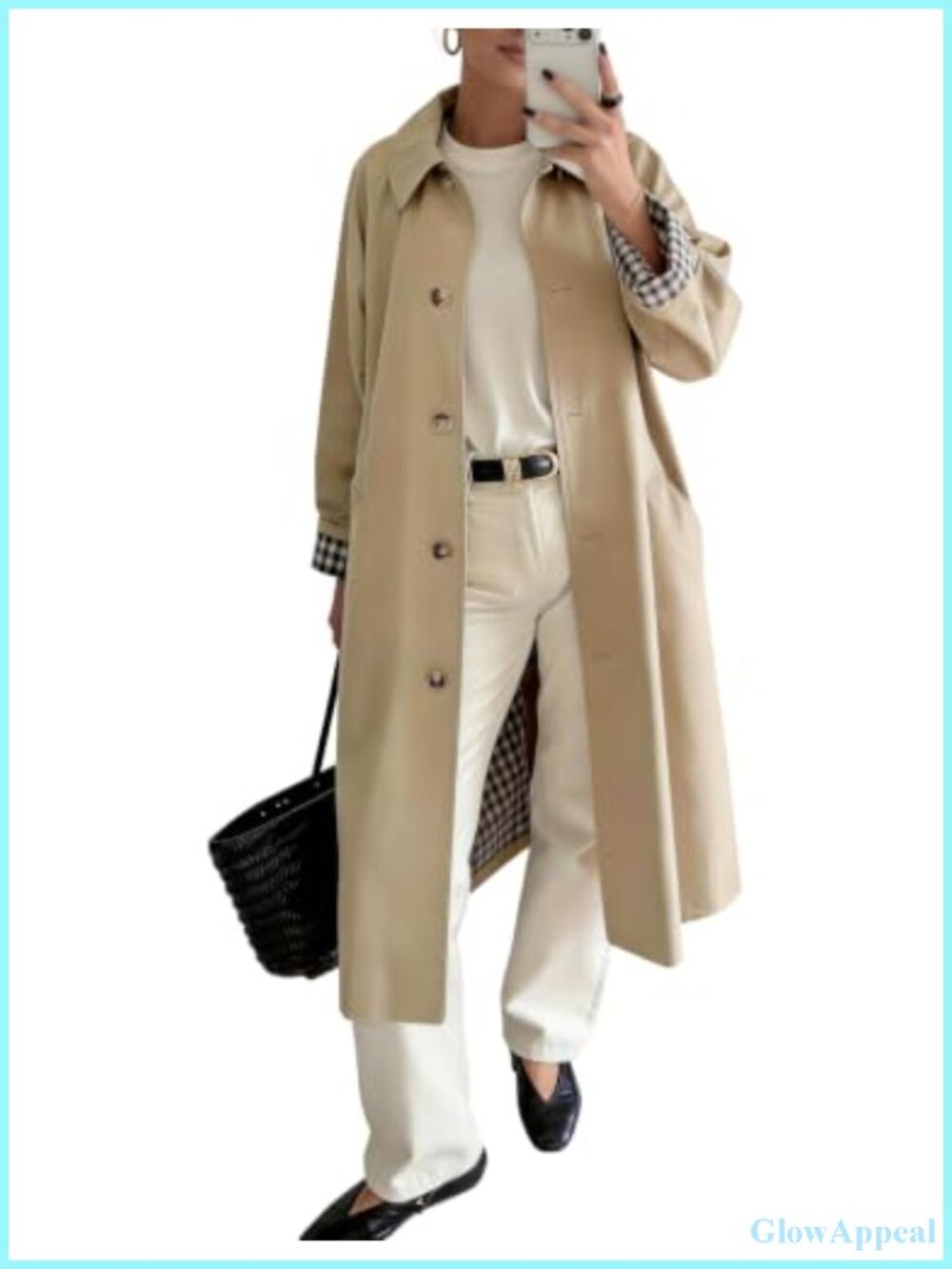 Women's Long Trench Coat Windproof Lightweight Plaid Lining